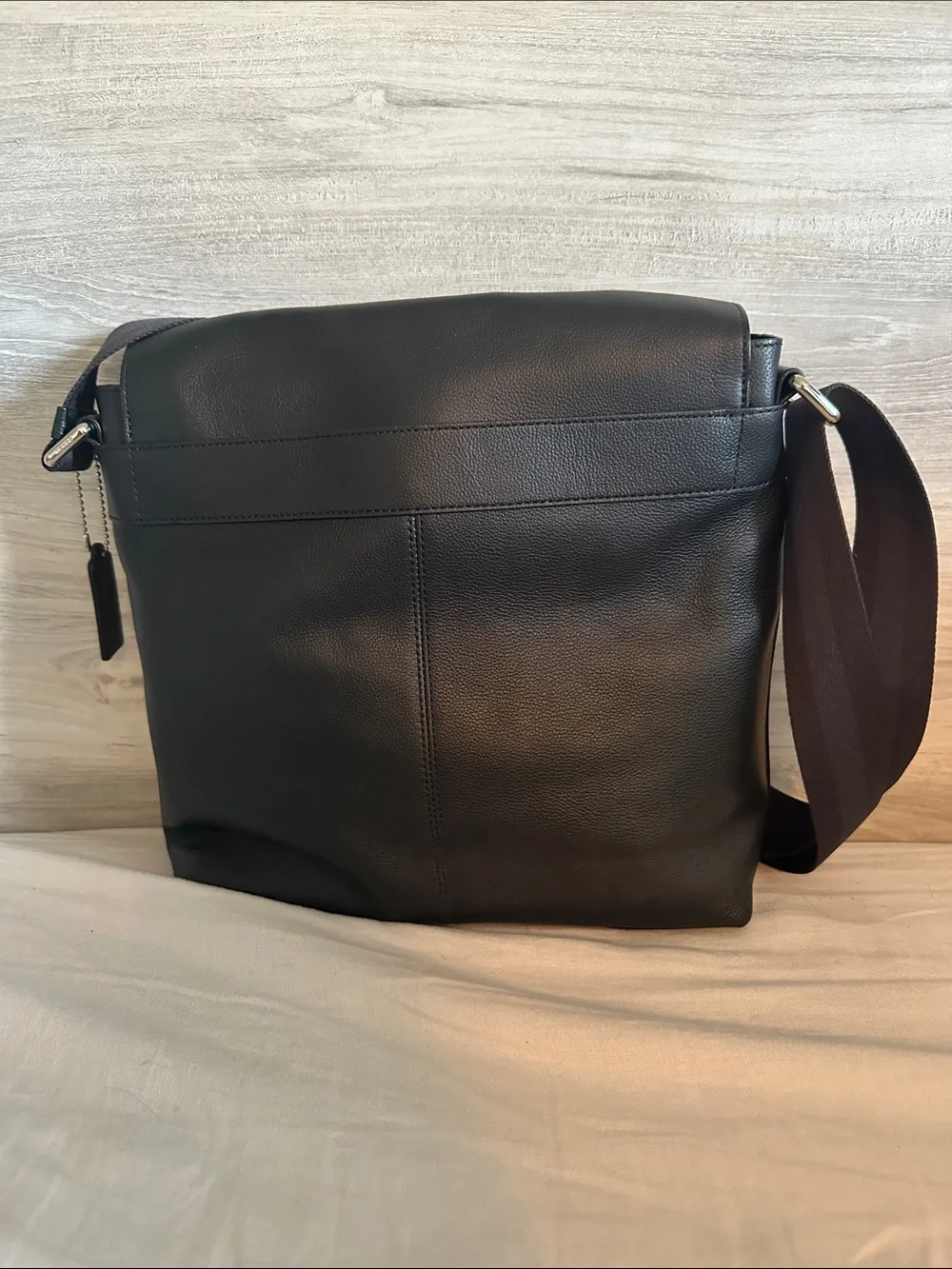 Coach Black Leather Flap Messenger Bag